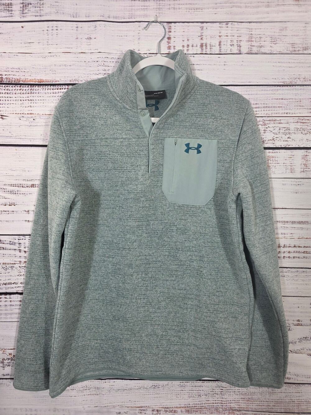Under Armour Sweater Men Medium Green Loose Quarter Snap Pullover